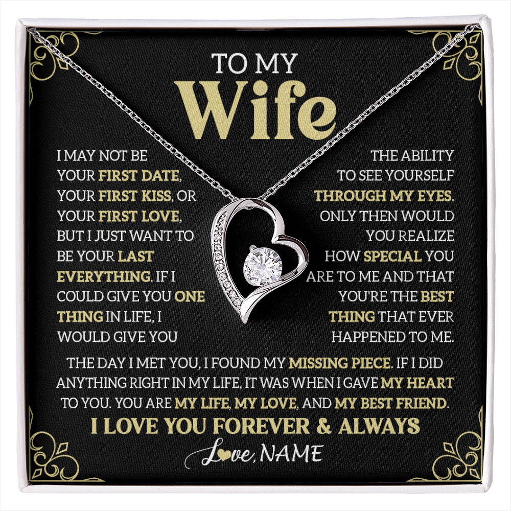 Forever Love Necklace 14K White Gold Finish | 1 | Personalized To My Beautiful Wife Necklace From Husband The Day I Met You Birthday Gifts For Wife Anniversary Wedding Valentines Day Gift Box Message Card | siriusteestore