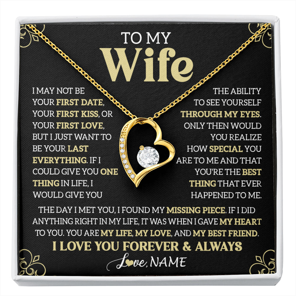 Forever Love Necklace 18K Yellow Gold Finish | 1 | Personalized To My Beautiful Wife Necklace From Husband The Day I Met You Birthday Gifts For Wife Anniversary Wedding Valentines Day Gift Box Message Card | siriusteestore