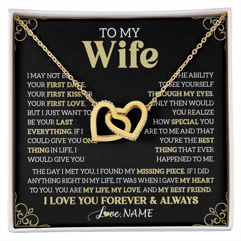 Interlocking Hearts Necklace 18K Yellow Gold Finish | 1 | Personalized To My Beautiful Wife Necklace From Husband The Day I Met You Birthday Gifts For Wife Anniversary Wedding Valentines Day Gift Box Message Card | siriusteestore