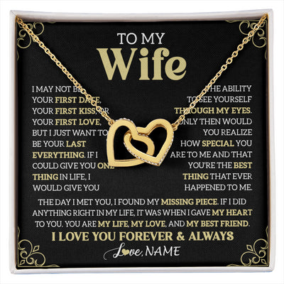 Interlocking Hearts Necklace 18K Yellow Gold Finish | 1 | Personalized To My Beautiful Wife Necklace From Husband The Day I Met You Birthday Gifts For Wife Anniversary Wedding Valentines Day Gift Box Message Card | siriusteestore