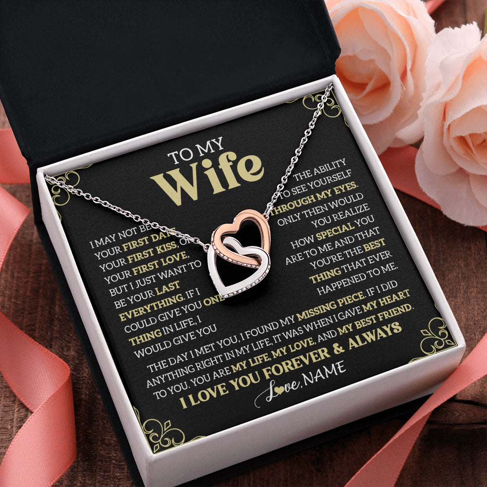 Interlocking Hearts Necklace Stainless Steel & Rose Gold Finish | 2 | Personalized To My Beautiful Wife Necklace From Husband The Day I Met You Birthday Gifts For Wife Anniversary Wedding Valentines Day Gift Box Message Card | siriusteestore
