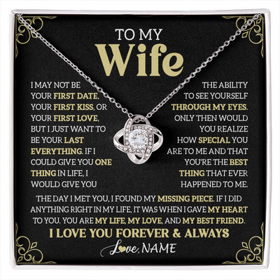 Love Knot Necklace 14K White Gold Finish | 1 | Personalized To My Beautiful Wife Necklace From Husband The Day I Met You Birthday Gifts For Wife Anniversary Wedding Valentines Day Gift Box Message Card | siriusteestore