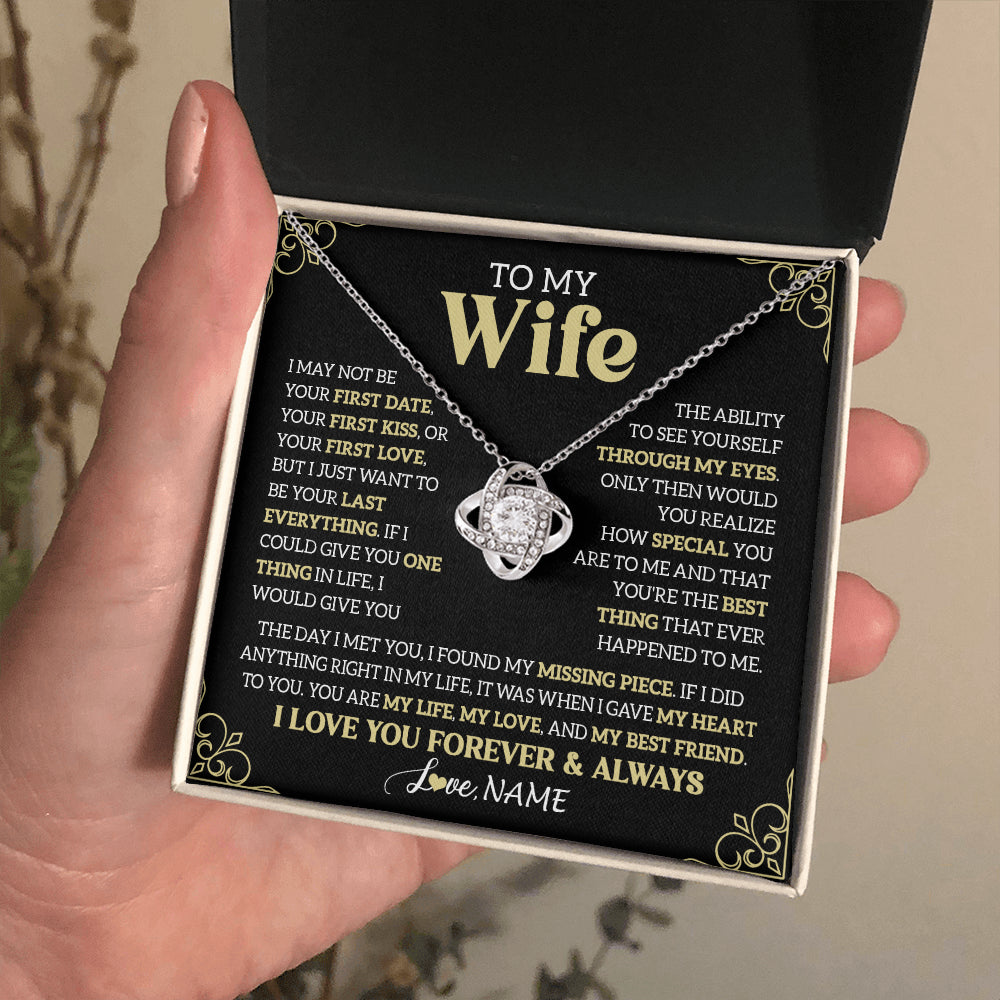 Love Knot Necklace 14K White Gold Finish | 2 | Personalized To My Beautiful Wife Necklace From Husband The Day I Met You Birthday Gifts For Wife Anniversary Wedding Valentines Day Gift Box Message Card | siriusteestore