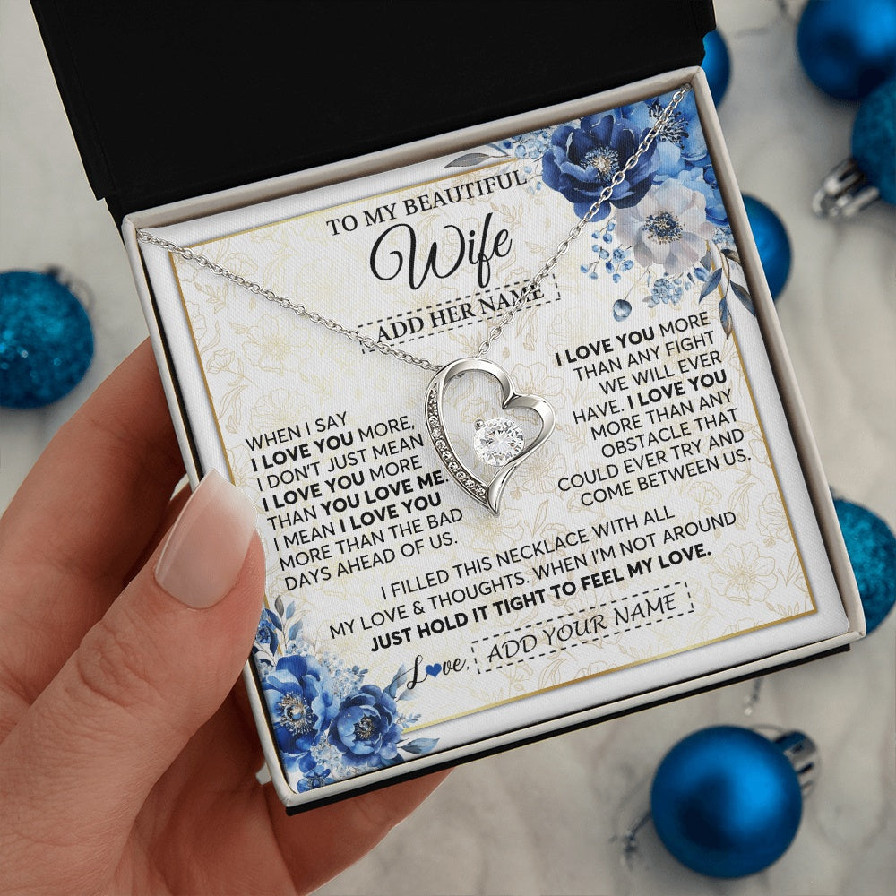 Forever Love Necklace 14K White Gold Finish | 2 | Personalized To My Beautiful Wife Necklace From Husband When I Say Wife Gifts Romantic Birthday Valentines For Her Christmas Custom Gift Box Message Card | https://siriusteestore.