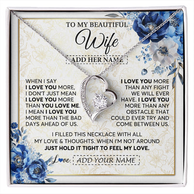 Forever Love Necklace 14K White Gold Finish | 1 | Personalized To My Beautiful Wife Necklace From Husband When I Say Wife Gifts Romantic Birthday Valentines For Her Christmas Custom Gift Box Message Card | https://siriusteestore.