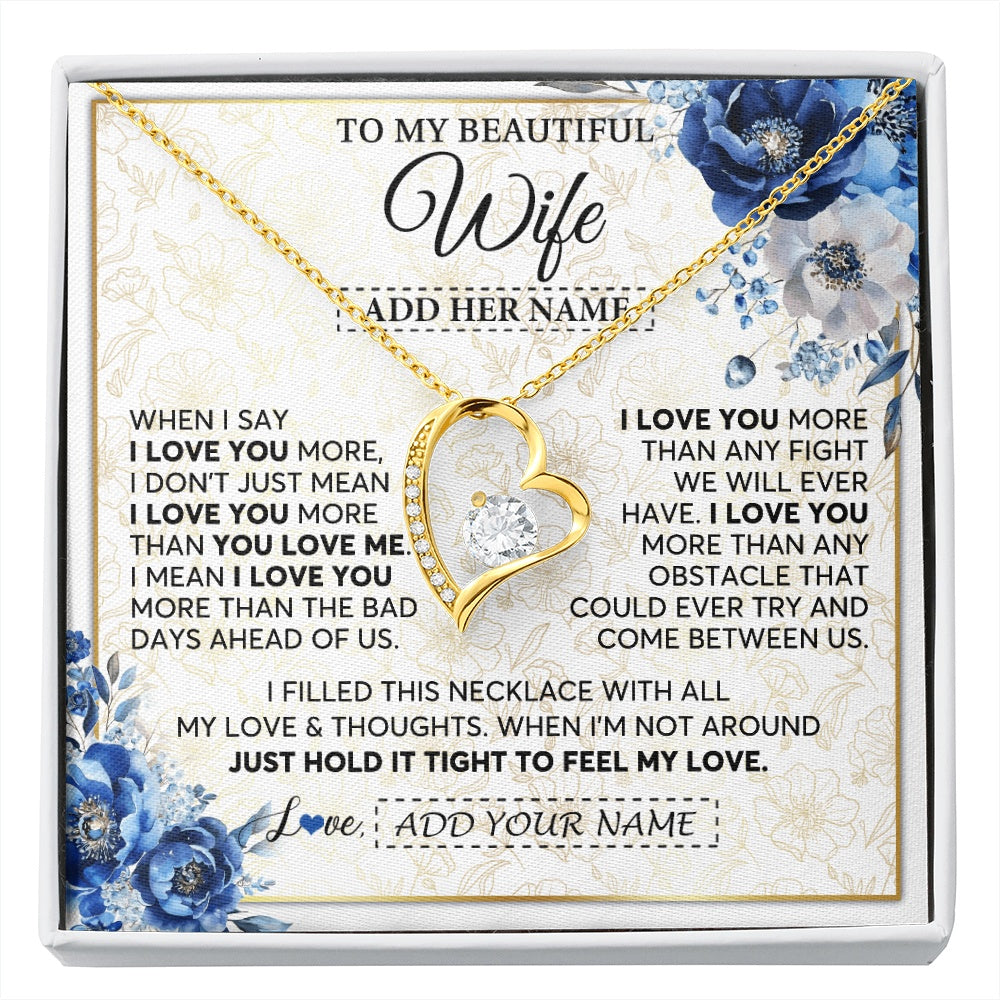 Forever Love Necklace 18K Yellow Gold Finish | 1 | Personalized To My Beautiful Wife Necklace From Husband When I Say Wife Gifts Romantic Birthday Valentines For Her Christmas Custom Gift Box Message Card | https://siriusteestore.