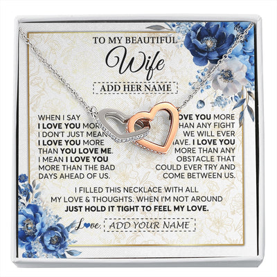 Interlocking Hearts Necklace Stainless Steel & Rose Gold Finish | 1 | Personalized To My Beautiful Wife Necklace From Husband When I Say Wife Gifts Romantic Birthday Valentines For Her Christmas Custom Gift Box Message Card | https://siriusteestore.