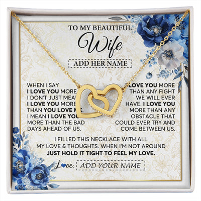 Interlocking Hearts Necklace 18K Yellow Gold Finish | 1 | Personalized To My Beautiful Wife Necklace From Husband When I Say Wife Gifts Romantic Birthday Valentines For Her Christmas Custom Gift Box Message Card | https://siriusteestore.