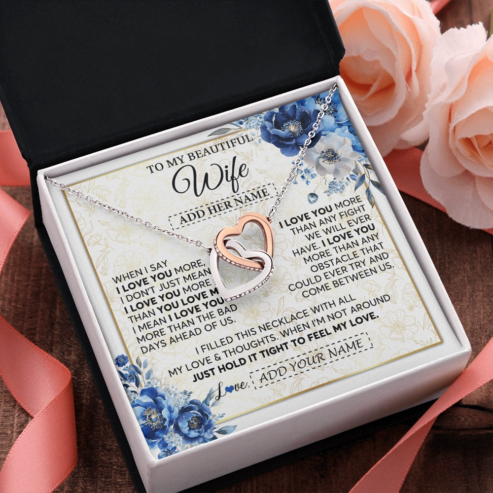 Interlocking Hearts Necklace Stainless Steel & Rose Gold Finish | 2 | Personalized To My Beautiful Wife Necklace From Husband When I Say Wife Gifts Romantic Birthday Valentines For Her Christmas Custom Gift Box Message Card | https://siriusteestore.