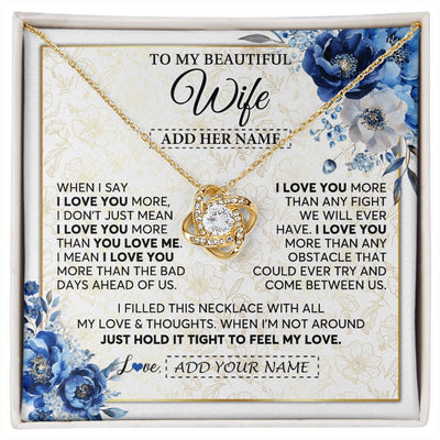 Love Knot Necklace 18K Yellow Gold Finish | 1 | Personalized To My Beautiful Wife Necklace From Husband When I Say Wife Gifts Romantic Birthday Valentines For Her Christmas Custom Gift Box Message Card | https://siriusteestore.