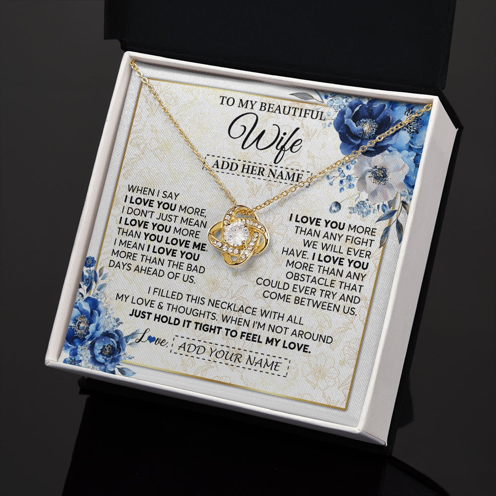 Love Knot Necklace 18K Yellow Gold Finish | 2 | Personalized To My Beautiful Wife Necklace From Husband When I Say Wife Gifts Romantic Birthday Valentines For Her Christmas Custom Gift Box Message Card | https://siriusteestore.