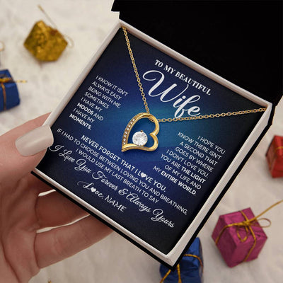 Forever Love Necklace 18K Yellow Gold Finish | 2 | Personalized To My Beautiful Wife Necklace From Husband You Are The Light Of My Life Soulmate Wife Birthday Valentines Day Customized Gift Box Message Card | siriusteestore