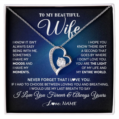 Forever Love Necklace | Personalized To My Beautiful Wife Necklace From Husband You Are The Light Of My Life Soulmate Wife Birthday Valentines Day Customized Gift Box Message Card | siriusteestore