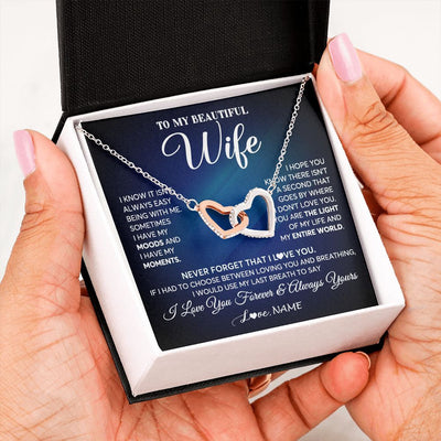 Interlocking Hearts Necklace | Personalized To My Beautiful Wife Necklace From Husband You Are The Light Of My Life Soulmate Wife Birthday Valentines Day Customized Gift Box Message Card | siriusteestore