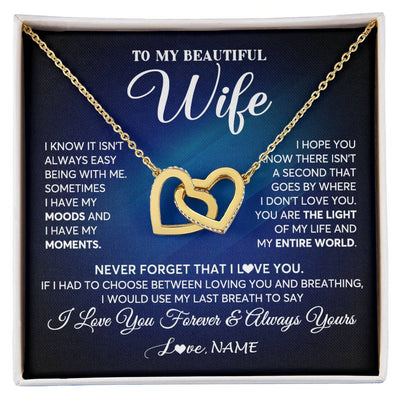 Interlocking Hearts Necklace 18K Yellow Gold Finish | 1 | Personalized To My Beautiful Wife Necklace From Husband You Are The Light Of My Life Soulmate Wife Birthday Valentines Day Customized Gift Box Message Card | siriusteestore