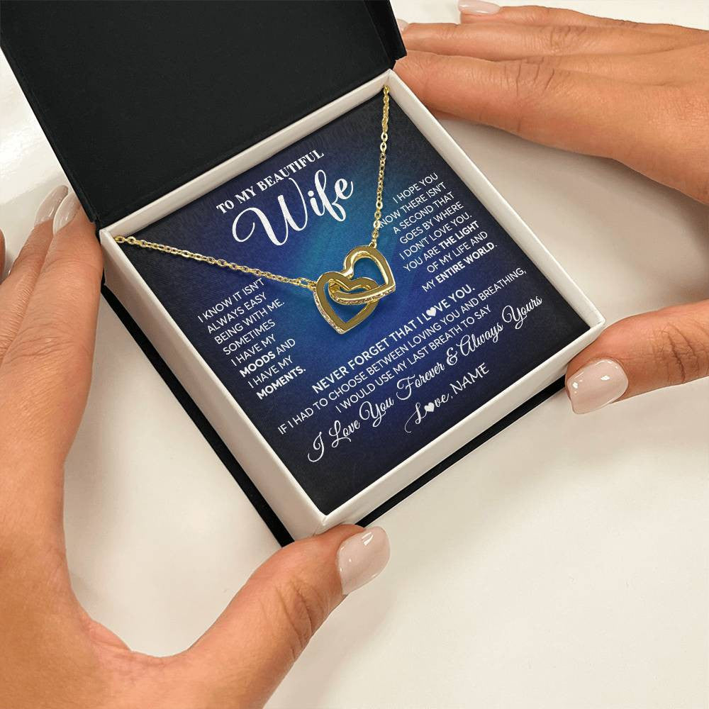 Interlocking Hearts Necklace 18K Yellow Gold Finish | 2 | Personalized To My Beautiful Wife Necklace From Husband You Are The Light Of My Life Soulmate Wife Birthday Valentines Day Customized Gift Box Message Card | siriusteestore