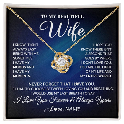 Love Knot Necklace 18K Yellow Gold Finish | 1 | Personalized To My Beautiful Wife Necklace From Husband You Are The Light Of My Life Soulmate Wife Birthday Valentines Day Customized Gift Box Message Card | siriusteestore