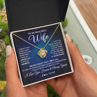 Love Knot Necklace 18K Yellow Gold Finish | 2 | Personalized To My Beautiful Wife Necklace From Husband You Are The Light Of My Life Soulmate Wife Birthday Valentines Day Customized Gift Box Message Card | siriusteestore