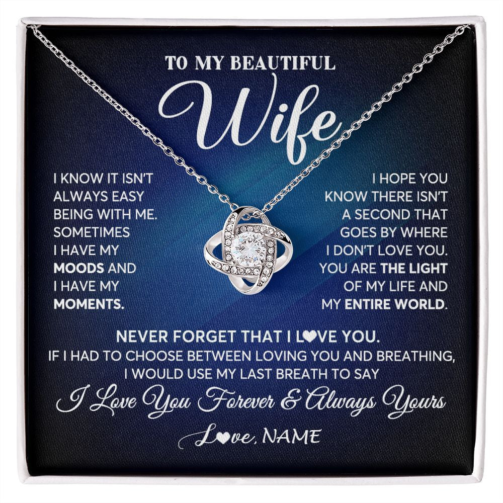 Love Knot Necklace | Personalized To My Beautiful Wife Necklace From Husband You Are The Light Of My Life Soulmate Wife Birthday Valentines Day Customized Gift Box Message Card | siriusteestore