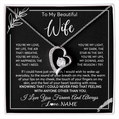 Forever Love Necklace 14K White Gold Finish | 1 | Personalized To My Beautiful Wife Necklace From Husband You're My Love Wife Birthday Anniversary Valentines Day Christmas Customized Gift Box Message Card | siriusteestore
