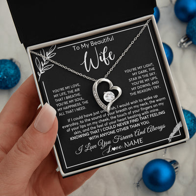Forever Love Necklace 14K White Gold Finish | 2 | Personalized To My Beautiful Wife Necklace From Husband You're My Love Wife Birthday Anniversary Valentines Day Christmas Customized Gift Box Message Card | siriusteestore