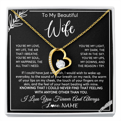 Forever Love Necklace 18K Yellow Gold Finish | 1 | Personalized To My Beautiful Wife Necklace From Husband You're My Love Wife Birthday Anniversary Valentines Day Christmas Customized Gift Box Message Card | siriusteestore