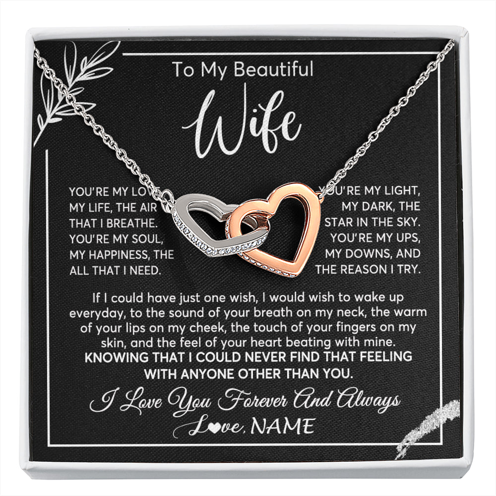 Interlocking Hearts Necklace Stainless Steel & Rose Gold Finish | 1 | Personalized To My Beautiful Wife Necklace From Husband You're My Love Wife Birthday Anniversary Valentines Day Christmas Customized Gift Box Message Card | siriusteestore