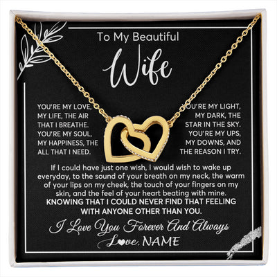 Interlocking Hearts Necklace 18K Yellow Gold Finish | 1 | Personalized To My Beautiful Wife Necklace From Husband You're My Love Wife Birthday Anniversary Valentines Day Christmas Customized Gift Box Message Card | siriusteestore