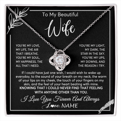 Love Knot Necklace 14K White Gold Finish | 1 | Personalized To My Beautiful Wife Necklace From Husband You're My Love Wife Birthday Anniversary Valentines Day Christmas Customized Gift Box Message Card | siriusteestore