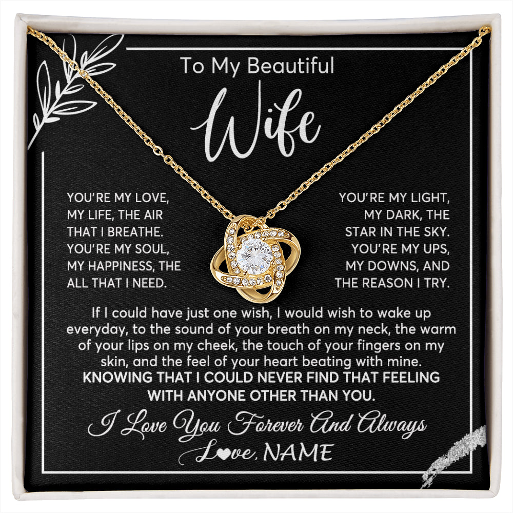 Love Knot Necklace 18K Yellow Gold Finish | 1 | Personalized To My Beautiful Wife Necklace From Husband You're My Love Wife Birthday Anniversary Valentines Day Christmas Customized Gift Box Message Card | siriusteestore