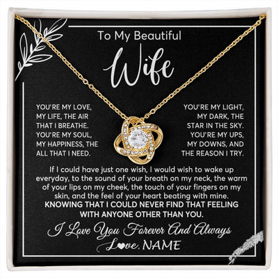Love Knot Necklace 18K Yellow Gold Finish | 1 | Personalized To My Beautiful Wife Necklace From Husband You're My Love Wife Birthday Anniversary Valentines Day Christmas Customized Gift Box Message Card | siriusteestore