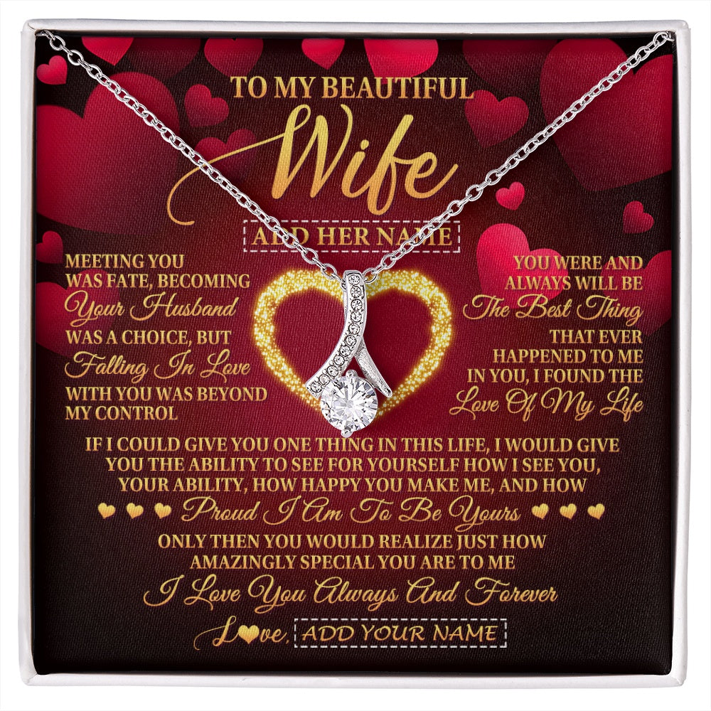 Alluring Beauty Necklace 14K White Gold Finish | 1 | Personalized To My Beautiful Wife Necklace Gift From Husband Heartfelt Wedding Anniversary Valentines Day Wife Gifts Christmas Custom Gift Box Message Card | siriusteestore.myshopify