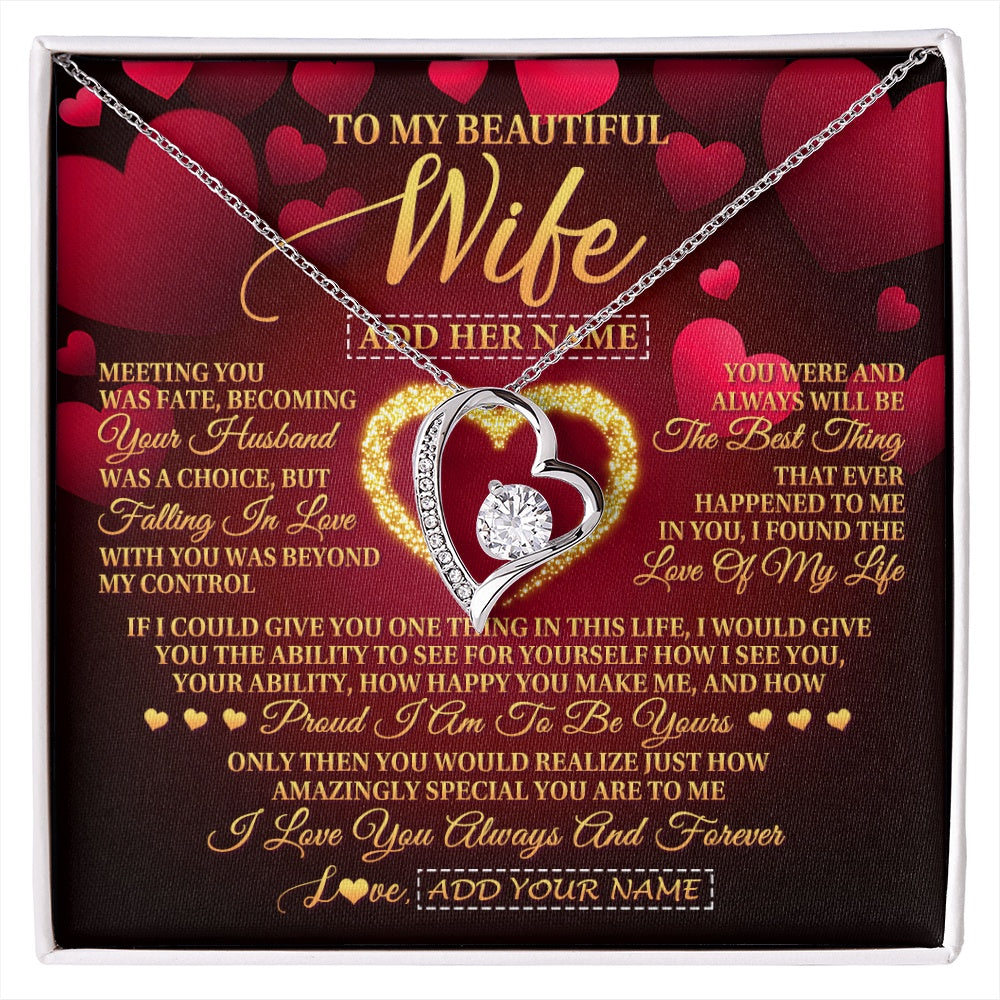 Forever Love Necklace 14K White Gold Finish | 1 | Personalized To My Beautiful Wife Necklace Gift From Husband Heartfelt Wedding Anniversary Valentines Day Wife Gifts Christmas Custom Gift Box Message Card | siriusteestore.myshopify