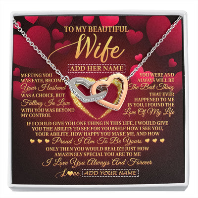 Interlocking Hearts Necklace Stainless Steel & Rose Gold Finish | 1 | Personalized To My Beautiful Wife Necklace Gift From Husband Heartfelt Wedding Anniversary Valentines Day Wife Gifts Christmas Custom Gift Box Message Card | siriusteestore.myshopify