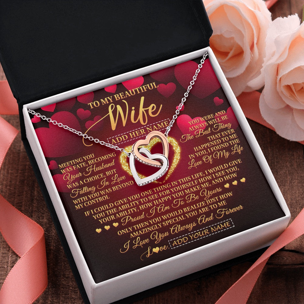 Interlocking Hearts Necklace Stainless Steel & Rose Gold Finish | 2 | Personalized To My Beautiful Wife Necklace Gift From Husband Heartfelt Wedding Anniversary Valentines Day Wife Gifts Christmas Custom Gift Box Message Card | siriusteestore.myshopify