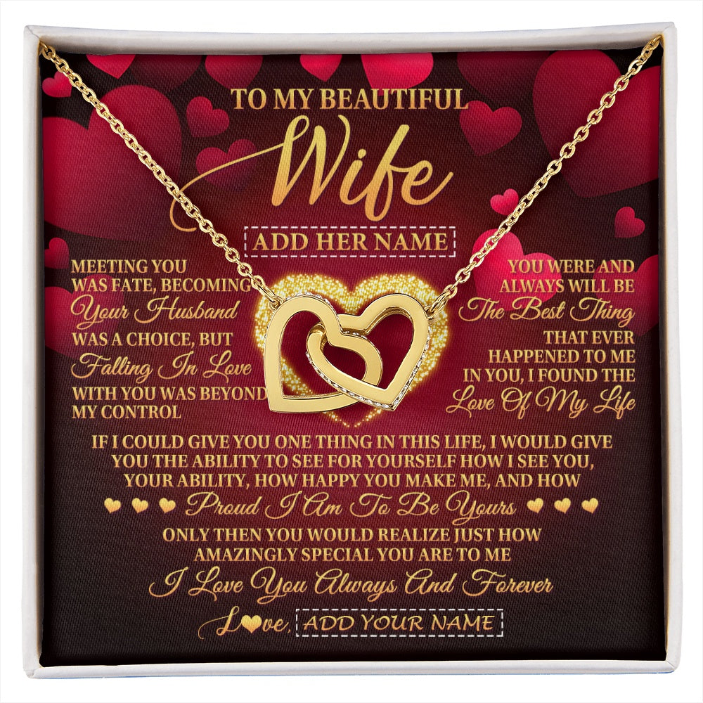 Interlocking Hearts Necklace 18K Yellow Gold Finish | 1 | Personalized To My Beautiful Wife Necklace Gift From Husband Heartfelt Wedding Anniversary Valentines Day Wife Gifts Christmas Custom Gift Box Message Card | siriusteestore.myshopify
