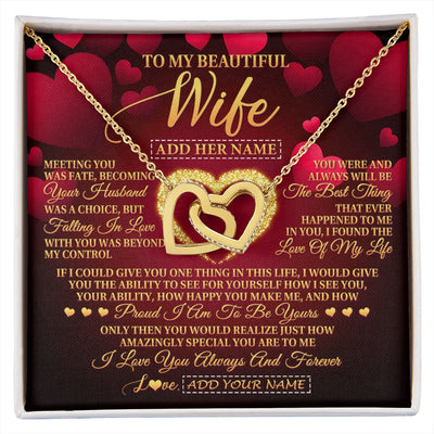 Interlocking Hearts Necklace 18K Yellow Gold Finish | 1 | Personalized To My Beautiful Wife Necklace Gift From Husband Heartfelt Wedding Anniversary Valentines Day Wife Gifts Christmas Custom Gift Box Message Card | siriusteestore.myshopify