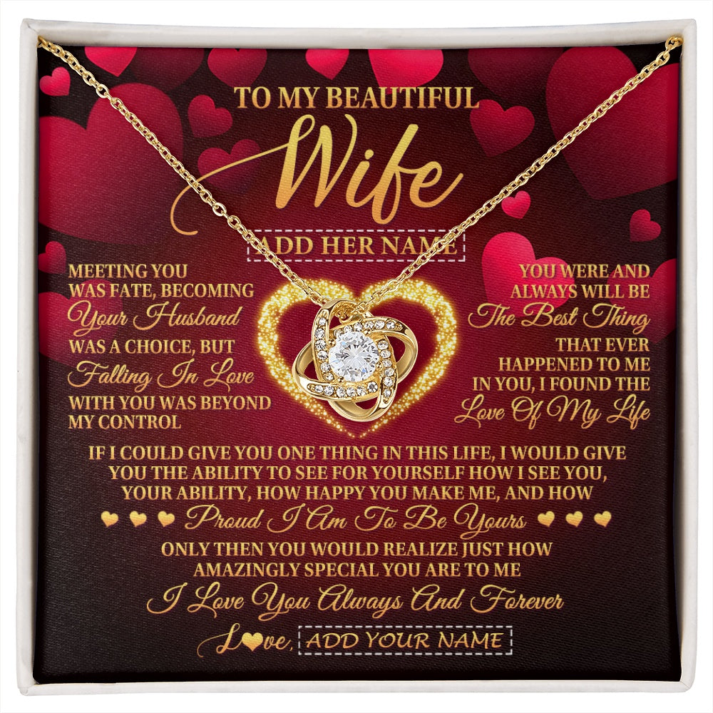 Love Knot Necklace 18K Yellow Gold Finish | 1 | Personalized To My Beautiful Wife Necklace Gift From Husband Heartfelt Wedding Anniversary Valentines Day Wife Gifts Christmas Custom Gift Box Message Card | siriusteestore.myshopify