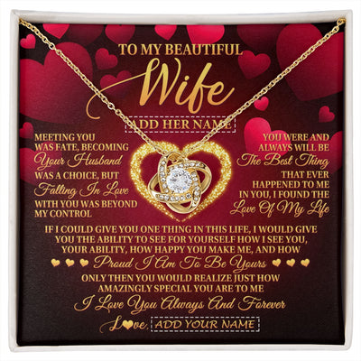 Love Knot Necklace 18K Yellow Gold Finish | 1 | Personalized To My Beautiful Wife Necklace Gift From Husband Heartfelt Wedding Anniversary Valentines Day Wife Gifts Christmas Custom Gift Box Message Card | siriusteestore.myshopify