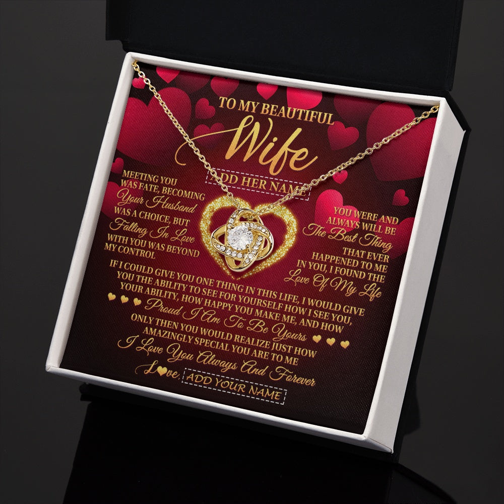 Love Knot Necklace 18K Yellow Gold Finish | 2 | Personalized To My Beautiful Wife Necklace Gift From Husband Heartfelt Wedding Anniversary Valentines Day Wife Gifts Christmas Custom Gift Box Message Card | siriusteestore.myshopify