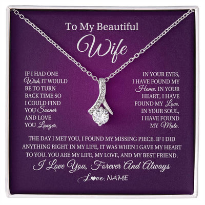 Alluring Beauty Necklace 14K White Gold Finish | Personalized To My Beautiful Wife Necklace Gift From Husband Romantic Gifts For Wife Birthday Anniversary Valentines Christmas Customized Gift Box Message Card | siriusteestore