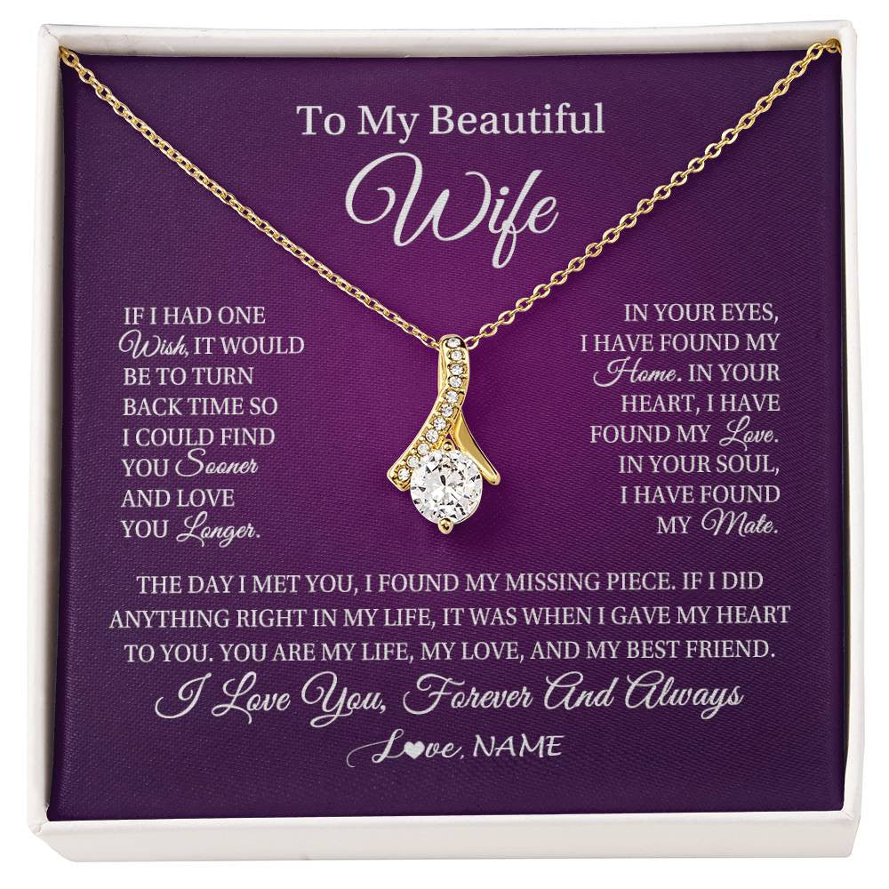 Alluring Beauty Necklace 18K Yellow Gold Finish | Personalized To My Beautiful Wife Necklace Gift From Husband Romantic Gifts For Wife Birthday Anniversary Valentines Christmas Customized Gift Box Message Card | siriusteestore