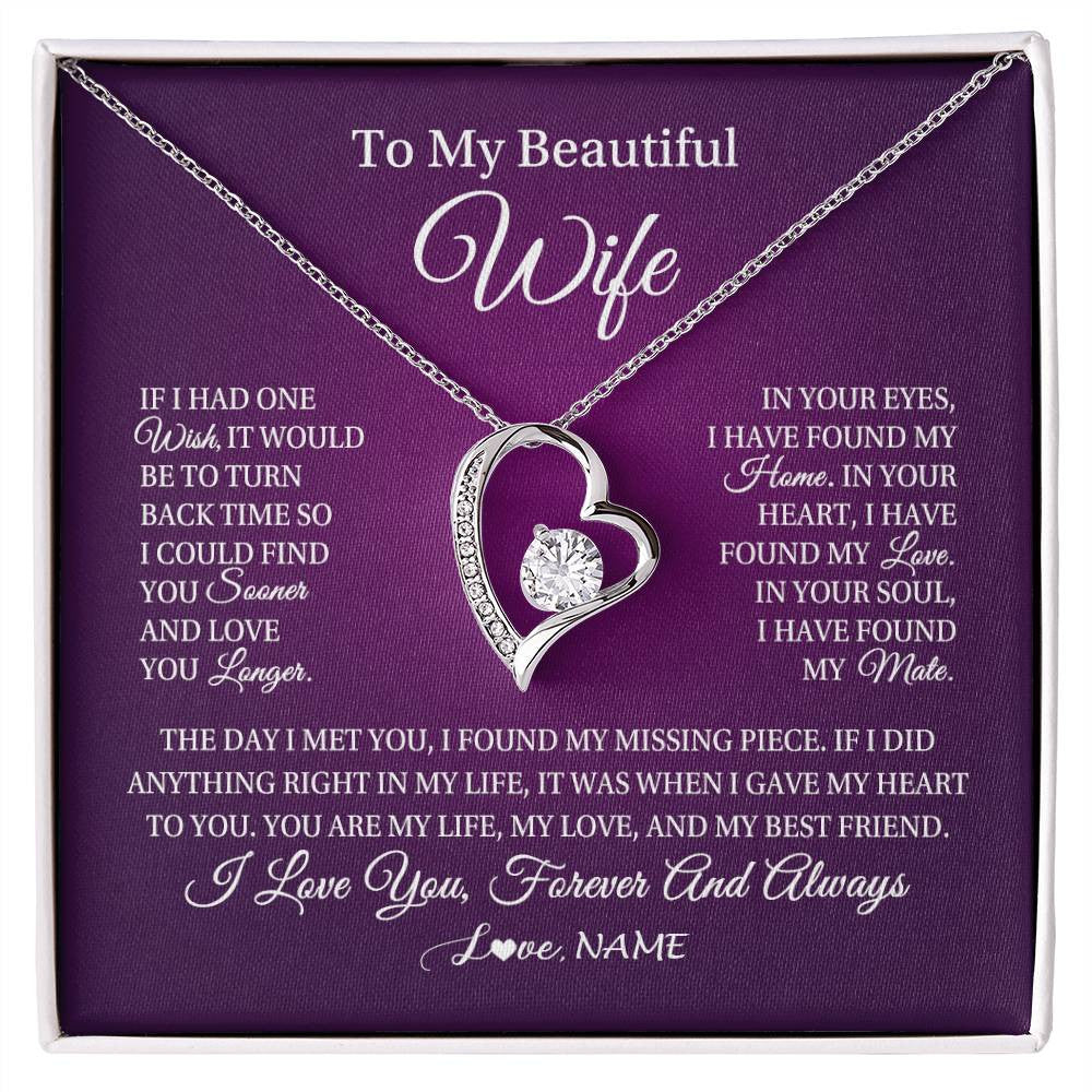 Forever Love Necklace 14K White Gold Finish | Personalized To My Beautiful Wife Necklace Gift From Husband Romantic Gifts For Wife Birthday Anniversary Valentines Christmas Customized Gift Box Message Card | siriusteestore