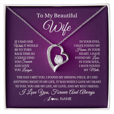 Forever Love Necklace 14K White Gold Finish | Personalized To My Beautiful Wife Necklace Gift From Husband Romantic Gifts For Wife Birthday Anniversary Valentines Christmas Customized Gift Box Message Card | siriusteestore