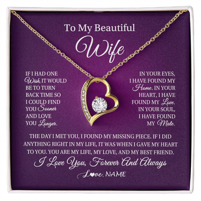 Forever Love Necklace 18K Yellow Gold Finish | Personalized To My Beautiful Wife Necklace Gift From Husband Romantic Gifts For Wife Birthday Anniversary Valentines Christmas Customized Gift Box Message Card | siriusteestore