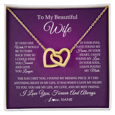 Interlocking Hearts Necklace 18K Yellow Gold Finish | Personalized To My Beautiful Wife Necklace Gift From Husband Romantic Gifts For Wife Birthday Anniversary Valentines Christmas Customized Gift Box Message Card | siriusteestore