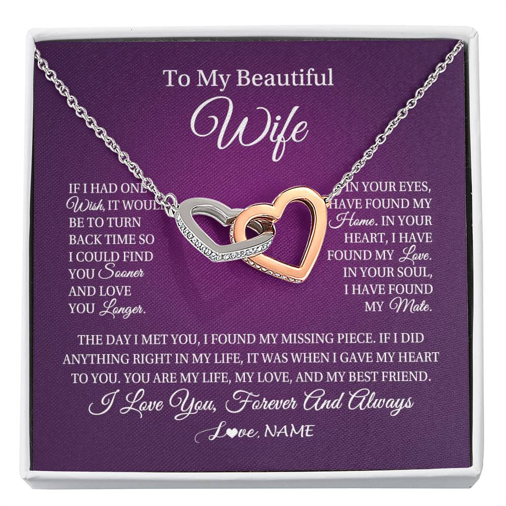 Interlocking Hearts Necklace Stainless Steel & Rose Gold Finish | Personalized To My Beautiful Wife Necklace Gift From Husband Romantic Gifts For Wife Birthday Anniversary Valentines Christmas Customized Gift Box Message Card | siriusteestore