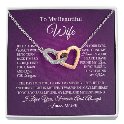 Interlocking Hearts Necklace Stainless Steel & Rose Gold Finish | Personalized To My Beautiful Wife Necklace Gift From Husband Romantic Gifts For Wife Birthday Anniversary Valentines Christmas Customized Gift Box Message Card | siriusteestore