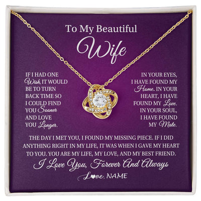 Love Knot Necklace 18K Yellow Gold Finish | Personalized To My Beautiful Wife Necklace Gift From Husband Romantic Gifts For Wife Birthday Anniversary Valentines Christmas Customized Gift Box Message Card | siriusteestore