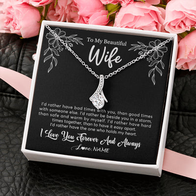 Alluring Beauty Necklace 14K White Gold Finish | 2 | Personalized To My Beautiful Wife Necklace Gifts From Husband I'd Rather Hot Wife Birthday Anniversary Wedding Valentines Day Customized Gift Box Message Card | siriusteestore
